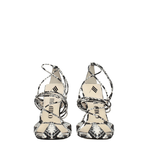 Weiße Leder-Stilettosandalen