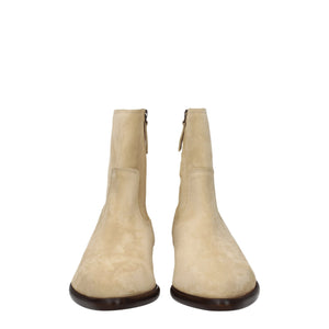 Beige Lederstiefeletten