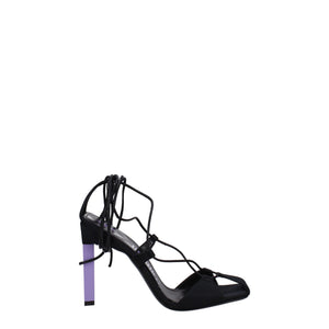 Schwarze Stoff-Stilettosandalen