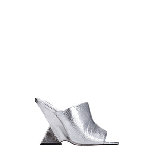 Graue Leder-Plateausandalen