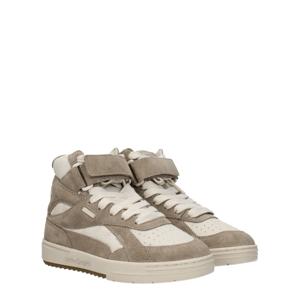 Beigefarbene High-Top-Sneaker aus Leder
