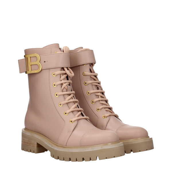 Beige Lederstiefeletten