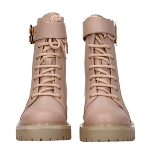 Beige Lederstiefeletten