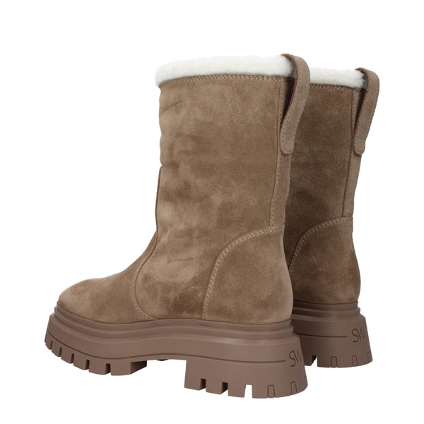 Beige Lederstiefeletten