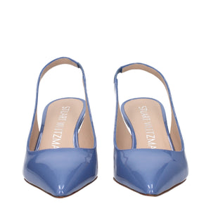 Hellblaue Lederpumps mit hohem Absatz