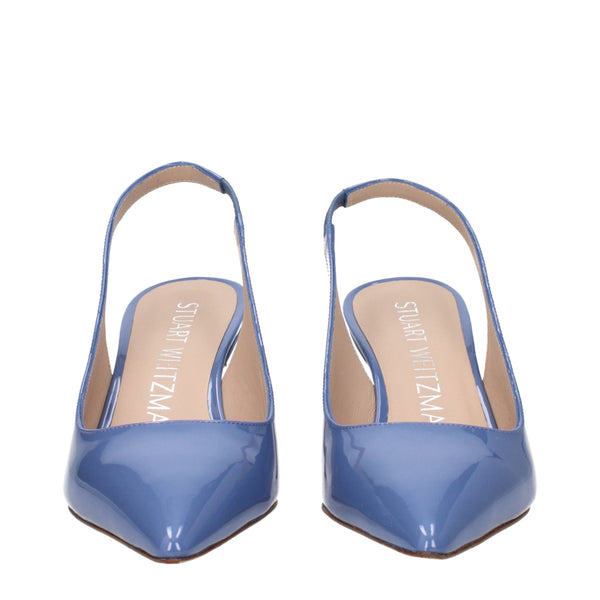 Hellblaue Lederpumps mit hohem Absatz
