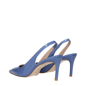 Hellblaue Lederpumps mit hohem Absatz