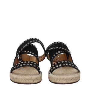 Schwarze Leder-Flachsandalen