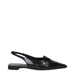 Schwarze Leder-Ballett-Flats