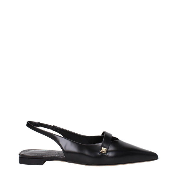 Schwarze Leder-Ballett-Flats