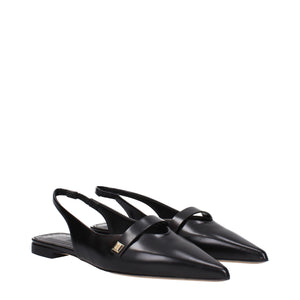 Schwarze Leder-Ballett-Flats