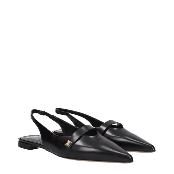 Schwarze Leder-Ballett-Flats