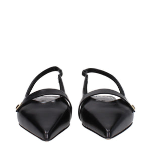 Schwarze Leder-Ballett-Flats