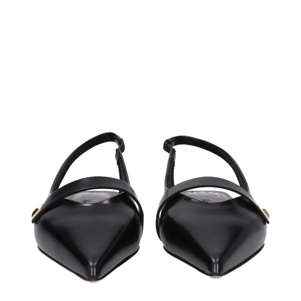 Schwarze Leder-Ballett-Flats