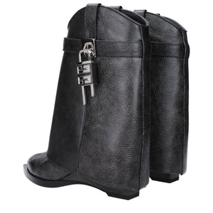 Schwarze Lederstiefeletten