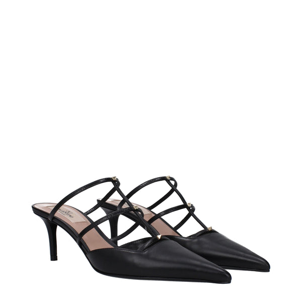 Flache Ledersandalen in Schwarz
