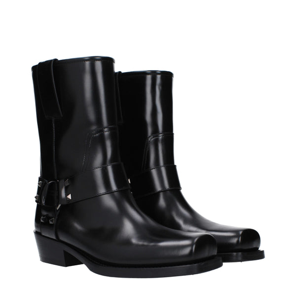Schwarze Lederstiefeletten