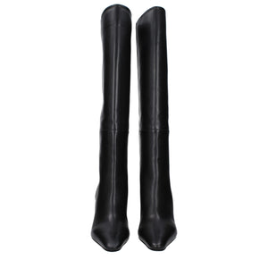 Schwarze Lederstiefel mit hohem Absatz