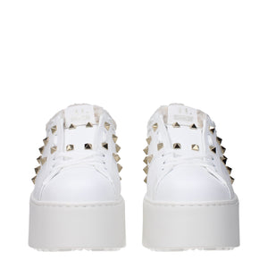 Weiße Leder Plateau Turnschuhe