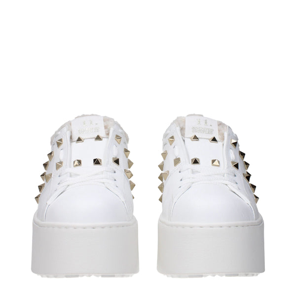 Weiße Leder Plateau Turnschuhe