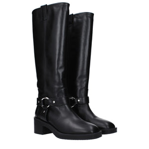 Schwarze Lederstiefel mit hohem Absatz