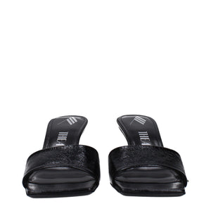 Schwarze Leder-Flachsandalen