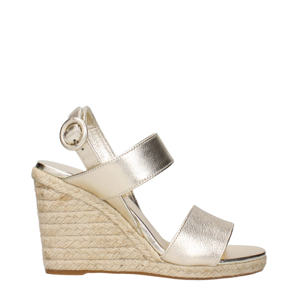 Goldene Leder-Keilsandalen