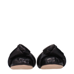 Schwarze Leder-Ballett-Flats