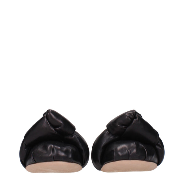 Schwarze Leder-Ballett-Flats
