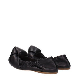 Schwarze Leder-Ballett-Flats