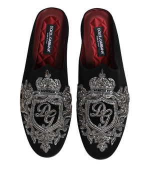 Schwarzer Samt Slides DG Crown Slipper Schuhe