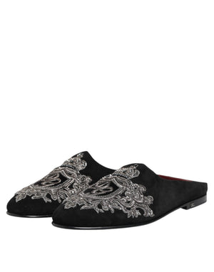 Schwarzer Samt Slides DG Crown Slipper Schuhe