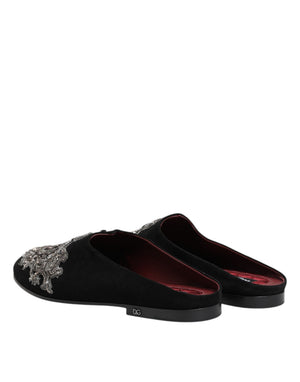 Schwarzer Samt Slides DG Crown Slipper Schuhe