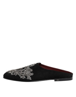 Schwarzer Samt Slides DG Crown Slipper Schuhe