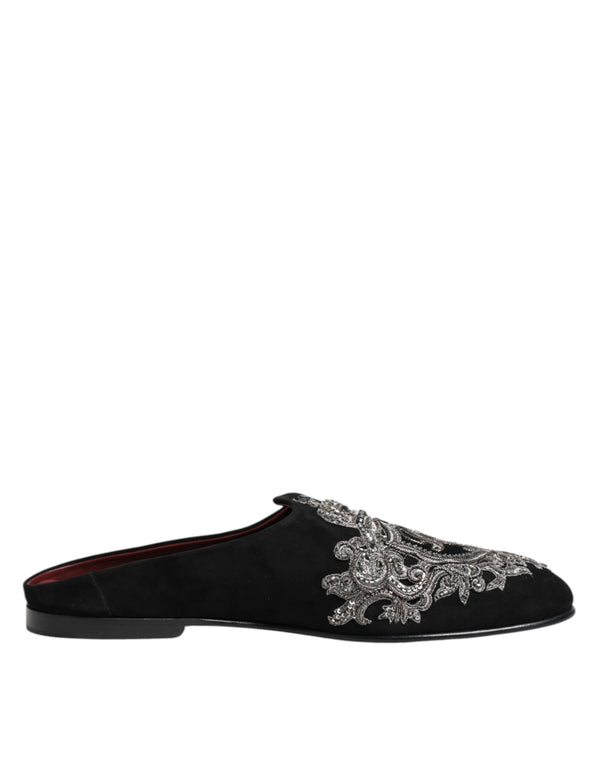 Schwarzer Samt Slides DG Crown Slipper Schuhe