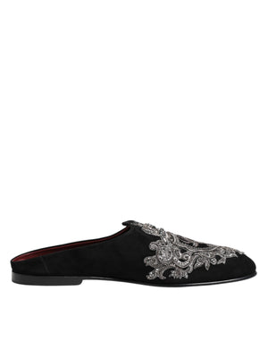 Schwarzer Samt Slides DG Crown Slipper Schuhe