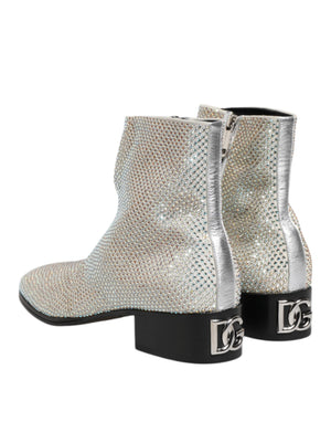Weiße Strass DG Logo Heels Stiefeletten Schuhe
