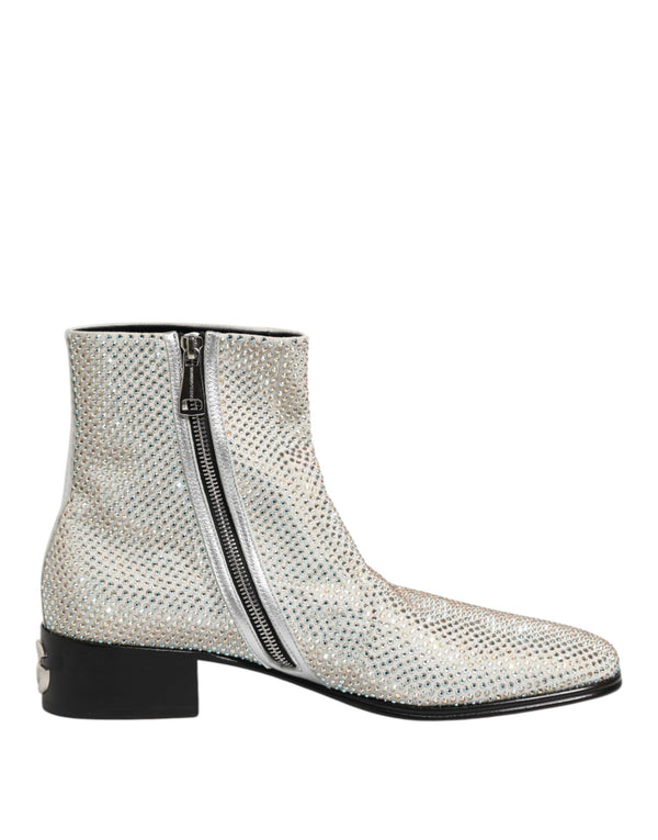 Weiße Strass DG Logo Heels Stiefeletten Schuhe