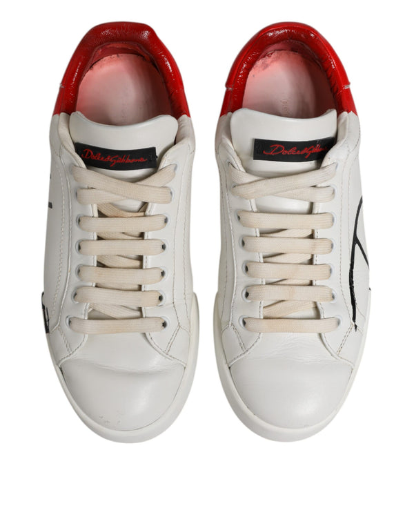 Weiß Rot Leder Logo Low Top Sneakers Schuhe