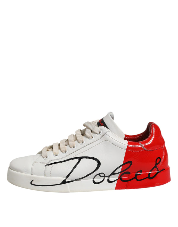 Weiß Rot Leder Logo Low Top Sneakers Schuhe
