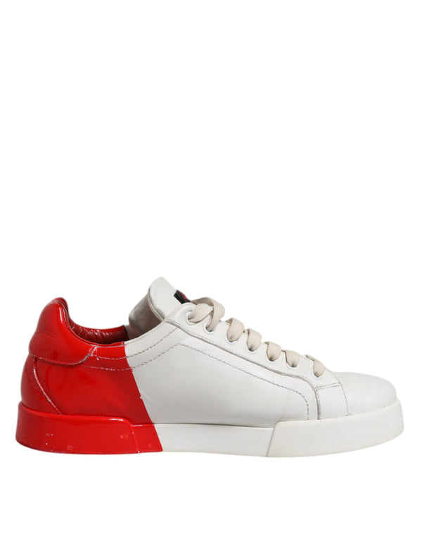 Weiß Rot Leder Logo Low Top Sneakers Schuhe