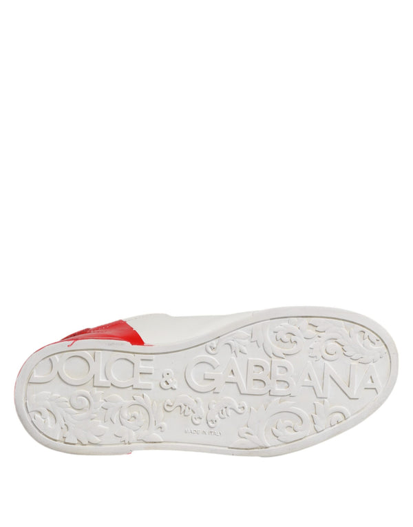 Weiß Rot Leder Logo Low Top Sneakers Schuhe