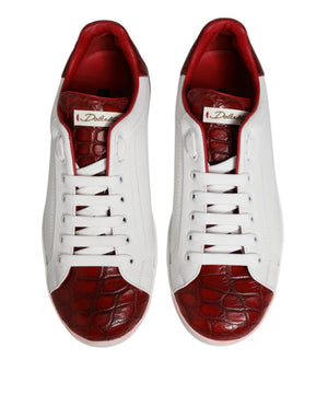 Weiß Rot Leder Lace Up Turnschuhe Schuhe