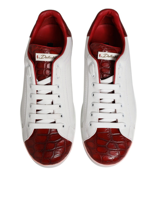 Weiß Rot Leder Lace Up Turnschuhe Schuhe