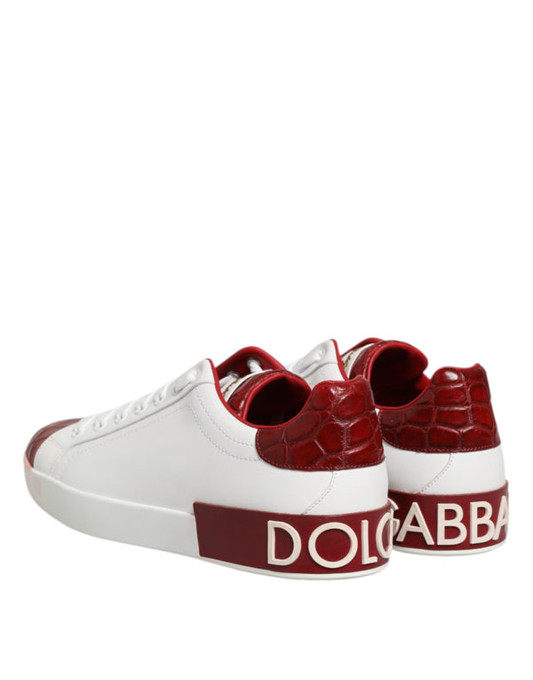 Weiß Rot Leder Lace Up Turnschuhe Schuhe