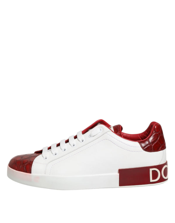 Weiß Rot Leder Lace Up Turnschuhe Schuhe