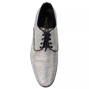 Silberne Leder Strass Derby Schuhe