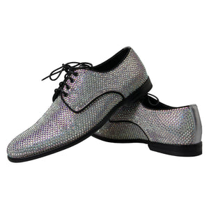 Silberne Leder Strass Derby Schuhe