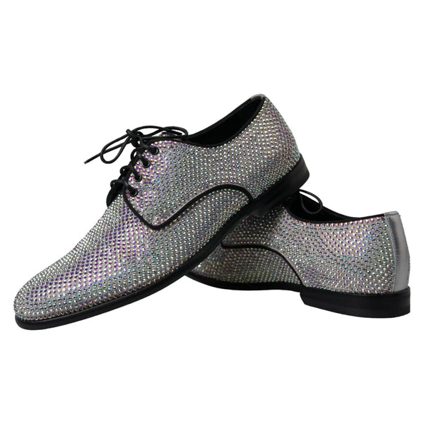 Silberne Leder Strass Derby Schuhe