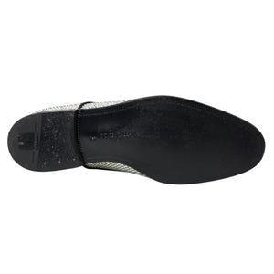 Silberne Leder Strass Derby Schuhe